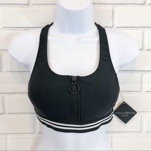 Vanilla/Beach Sport Black & White Swim Top Zipper Detail NWT